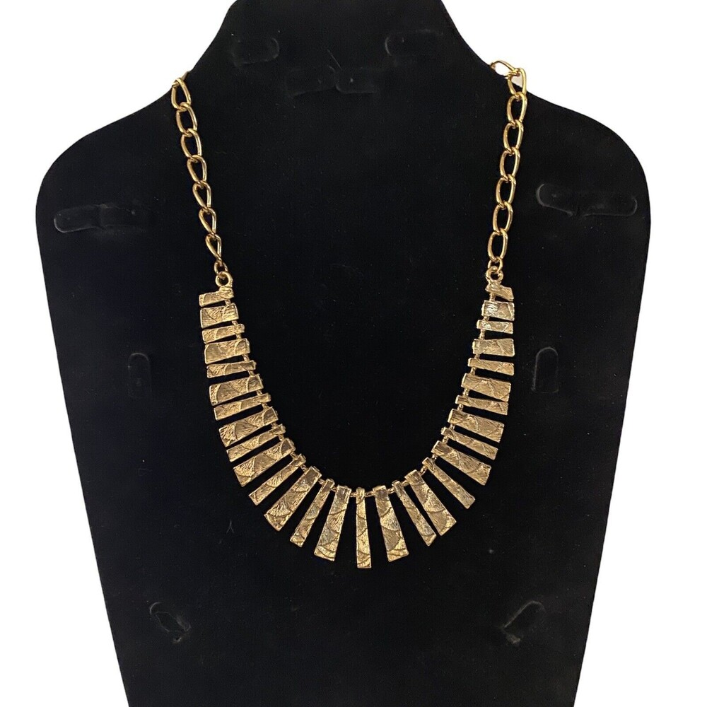 Cleopatra Style Gold Tone Hammered Metal 18" Statement Necklace